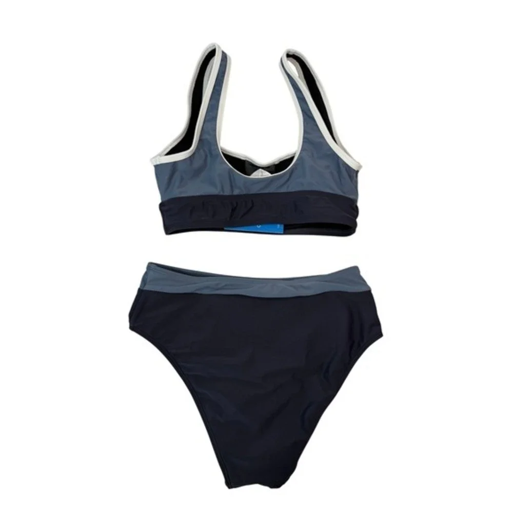 Cupshe NWT Dark Grey Color‎ Block High Waisted Bikini Set Mesh Inlay Size XS